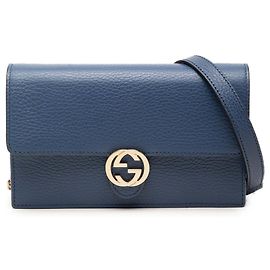 Borsa a tracolla con catena Gucci Dollar in vitello blu con G intrecciate