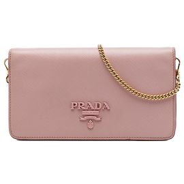 Borsa a tracolla Prada Saffiano Lux Monochrome Wallet on Chain Rosa