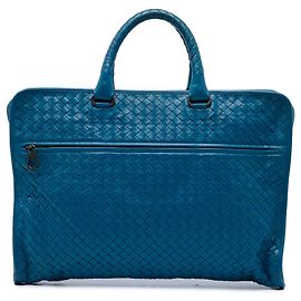 Sac business Bottega Veneta Briefcase en cuir Nappa Intrecciato bleu