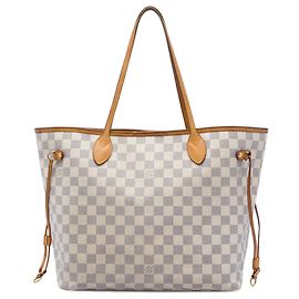 White Louis Vuitton Damier Azur Neverfull MM Tote Bag