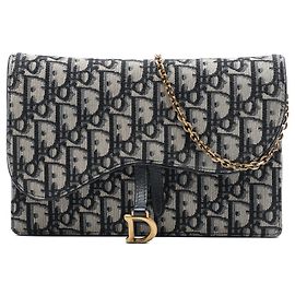 Autre Marque Bolsa Tiracolo Wallet on Chain Saddle Pouch em Lona Dior Oblique Azul