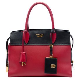 Prada Esplanade Satchel aus Saffiano- und City-Kalbsleder in Rot