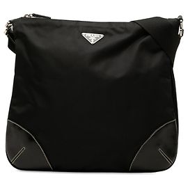 Prada Crossbody-Tasche aus Tessuto mit Vitello-Besatz in Schwarz mit Reißverschluss