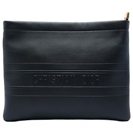 Autre Marque Dior Logo Zip-Clutch aus geprägtem Kalbsleder in Schwarz
