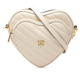White Gucci Mini Matelasse Diagonal Calfskin Interlocking G Heart Crossbody
