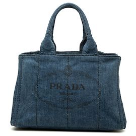 Borsa tote satchel Prada Denim Canapa Logo blu