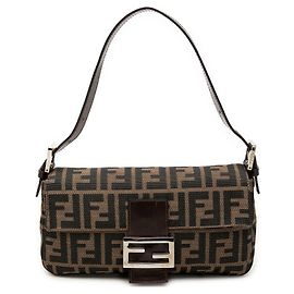Borsa a Spalla Baguette in Tela Zucca Fendi Marrone