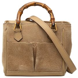 Braune Gucci Mini Suede Bamboo Satchel