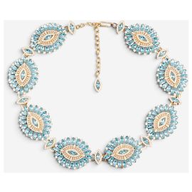 Cinto de corrente em metal dourado com cristais Swarovski turquesa Dolce & Gabbana anos 2000