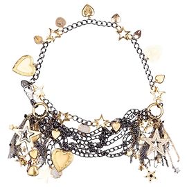 Colar Statement Dolce & Gabbana anos 2000 de correntes múltiplas com pingentes de corações e estrelas