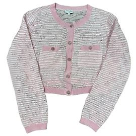 Chanel Chaqueta de punto a rayas rosa y blanco