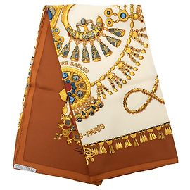 Lenço de seda Hermès Parures des Sables Castanho