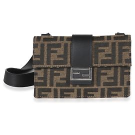Bolsa de cinto Baguette Fendi Tobacco em tecido jacquard reciclado e Vitello Grace FF 1974