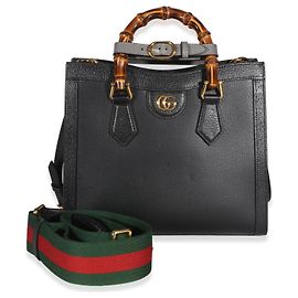 Bolso Tote Diana Medium de piel de becerro Dollar texturizada negra con Web Gucci