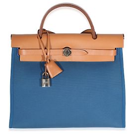 Hermès Herbag 31 Bleu Izimir Fauve Toile Vache Hunter Herbag Zip 31 PM PHW