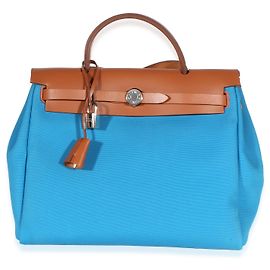 Hermès Bleu Zellige Rouge Grenat Toile Fauve Hunter Verso Herbag Zip 31 PM PHW