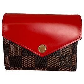 Louis Vuitton Small Zoe Portemonnaie Damier Ebene & rotes Leder