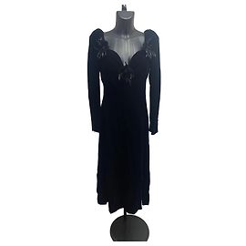 Autre Marque Yves Saint Laurent Rive Gauche Abendkleid aus schwarzem Samt mit Federn 1986/1988
