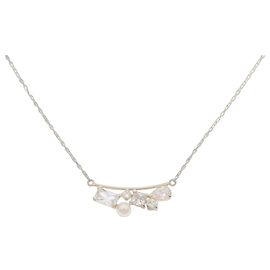 Autre Marque Halskette aus K10YG, Cubic Zirconia und Süßwasserperlen