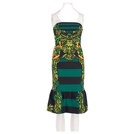 Vestido tomara que caia Prada de algodão verde barroco