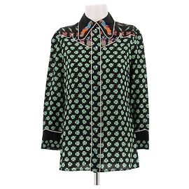 Gucci Chemise en soie imprimée trèfles
