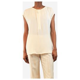 Giorgio Armani Blusa de seda crema con media cremallera - size UK 8