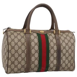 GUCCI GG Supreme Web Sherry Line Hand Bag PVC Beige Gold 40 02 007