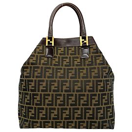 Fendi Anna Vintage Zucca FF Pattern Canvas Leather Handbag
