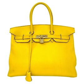 Hermès Hermes Birkin 35 Handtasche aus gelbem Taurillon Clemence Leder