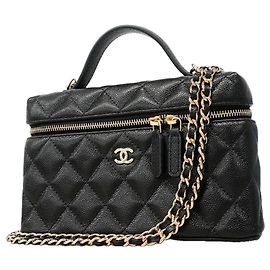 Chanel Vanity Bag aus schwarzem genarbtem Kalbsleder