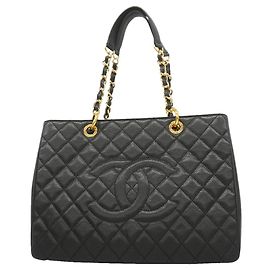 Bolso Tote Chanel de piel de becerro granulada negra