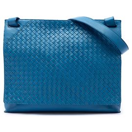 Borsa a tracolla con patta Bottega Veneta in Nappa Intrecciato blu