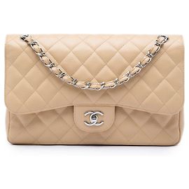 Chanel Beige Jumbo Classic Caviar Double Flap
