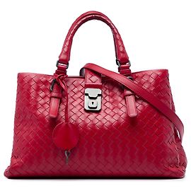 Bottega Veneta Borsa Satchel Roma Piccola in Nappa Intrecciato Rossa