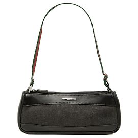 Gucci Schultertasche aus schwarzem Denim mit Web-Streifen