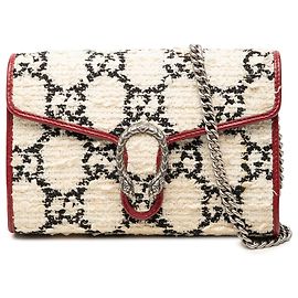 Portafoglio Dionysus con catena in tweed GG bianco Gucci