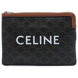 Céline Clutch Celine Small Triomphe de lona revestida marrón