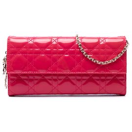 Autre Marque Carteira de corrente Lady Dior em couro envernizado rosa Cannage da Dior
