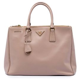 Prada Bolsa Tote Galleria Double Zip Média em Saffiano Castanho