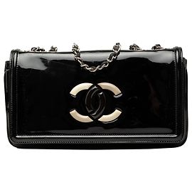 Chanel Black CC Patent Lipstick Ligne Flap
