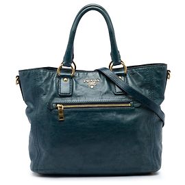 Sac cabas convertible Prada en Vitello Shine vert avec poche frontale