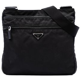 Borsa a tracolla Prada in Tessuto con rifiniture in Saffiano nero e chiusura a zip