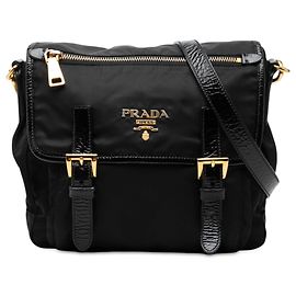 Bolsa Messenger Prada em Tessuto preta com zíper e fivela dupla