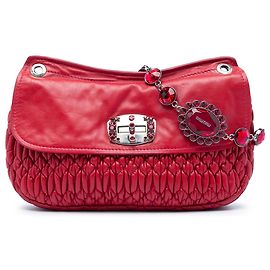 Miu Miu Red Matelasse Nappa Crystal Chain Crossbody