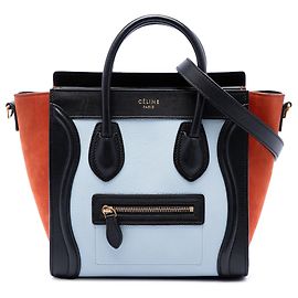 Céline Celine Luggage Tote Nano Tricolor aus Nubukleder und genarbtem Kalbsleder Weiß