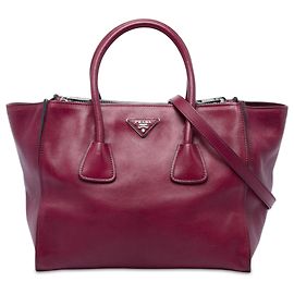 Prada Red Glace Calf Twin Pocket Satchel mit doppeltem Griff