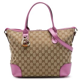Bolso Satchel Gucci de lona GG beige con detalle Heart Bit