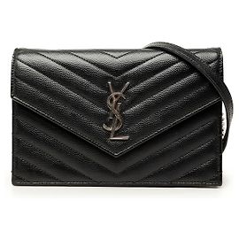 Autre Marque Carteira de corrente envelope Cassandre Saint Laurent em couro grain de poudre preto