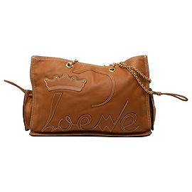Saco Shopper Tote LOEWE em couro castanho com logótipo Crown