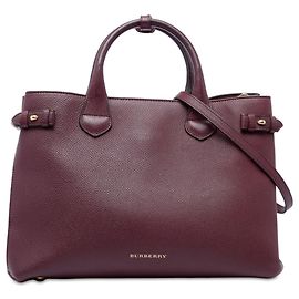 Borsa Satchel Banner Burberry in pelle rossa e House Check, taglia Medium